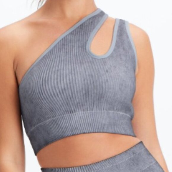 Fabletics Other - FABLETICS‎ Christa Asymmetric Low-Impact Ribbed Sports Bra - Raincloud - Medium